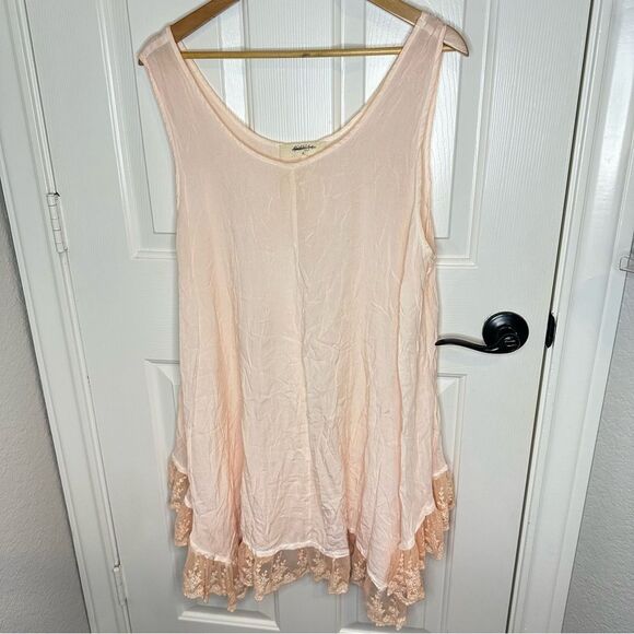a beautiful soul Dresses & Skirts - A Beautiful Soul Arula Peach Pink Lace Tunic Mini Dress Sz A /1X Lagonlook Boho